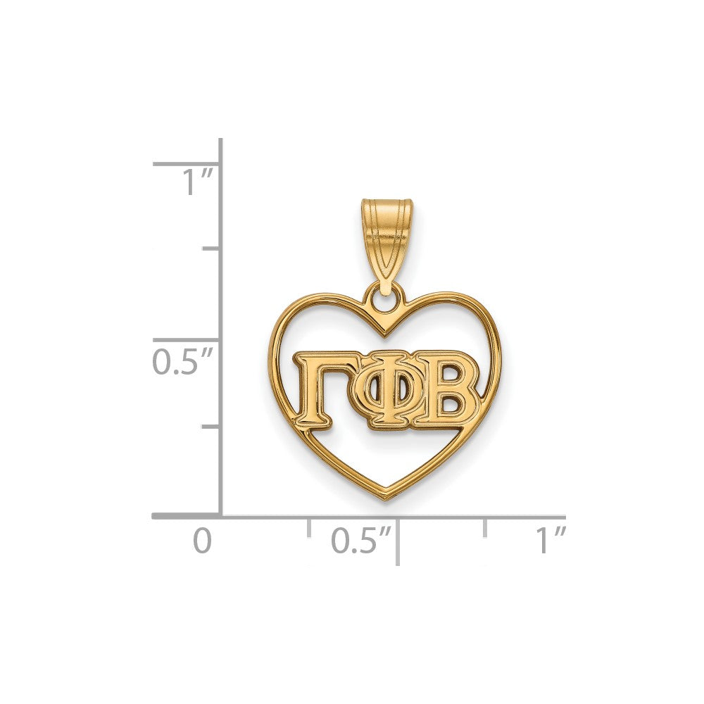 Vergoldet Sterlingsilber Logoart Gamma Phi Beta Sorority Greek Buchstaben Herz Anhänger