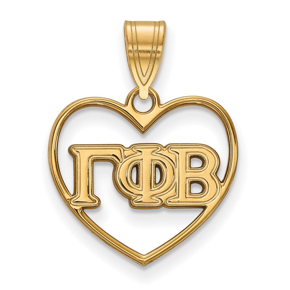 Vergoldet Sterlingsilber Logoart Gamma Phi Beta Sorority Greek Buchstaben Herz Anhänger