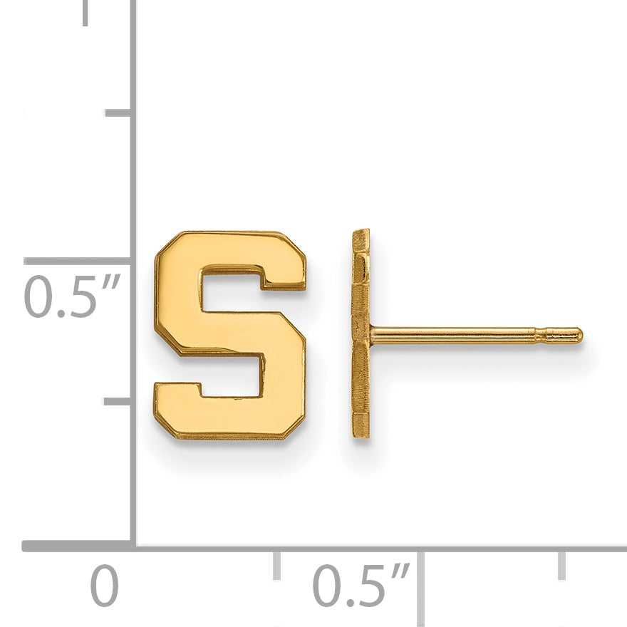 10K Gelbgold Logoart Michigan State University Buchstabe S Extra Klein Ohrstecker