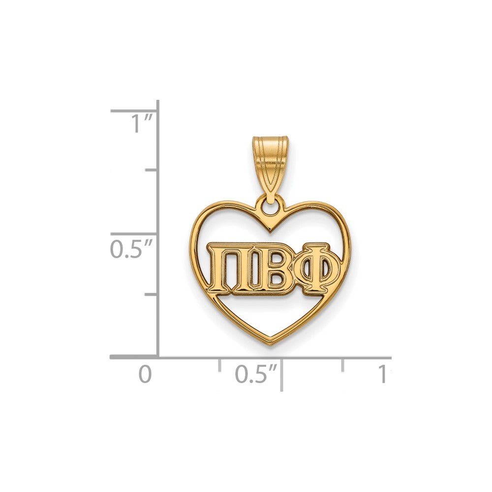 Vergoldet Sterlingsilber Logoart Pi Beta Phi Sorority Greek Buchstaben Herz Anhänger