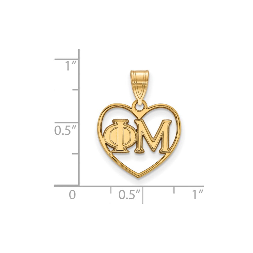 Vergoldet Sterlingsilber Logoart Phi Mu Sorority Greek Buchstaben Herz Anhänger