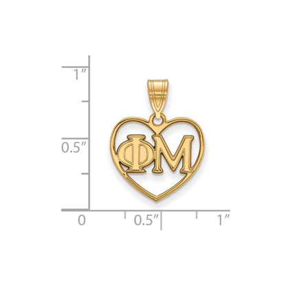 Vergoldet Sterlingsilber Logoart Phi Mu Sorority Greek Buchstaben Herz Anhänger