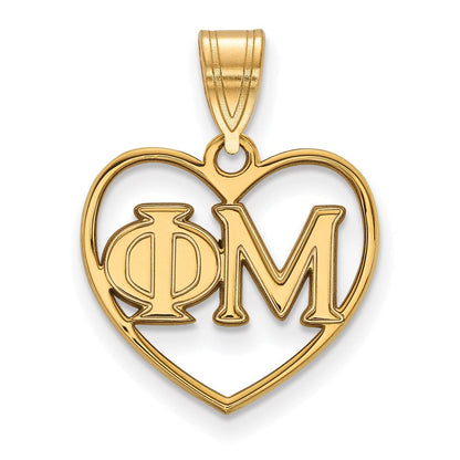 Vergoldet Sterlingsilber Logoart Phi Mu Sorority Greek Buchstaben Herz Anhänger