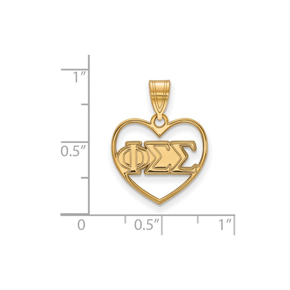 Vergoldet Sterlingsilber Logoart Phi Sigma Sorority Greek Buchstaben Herz Anhänger