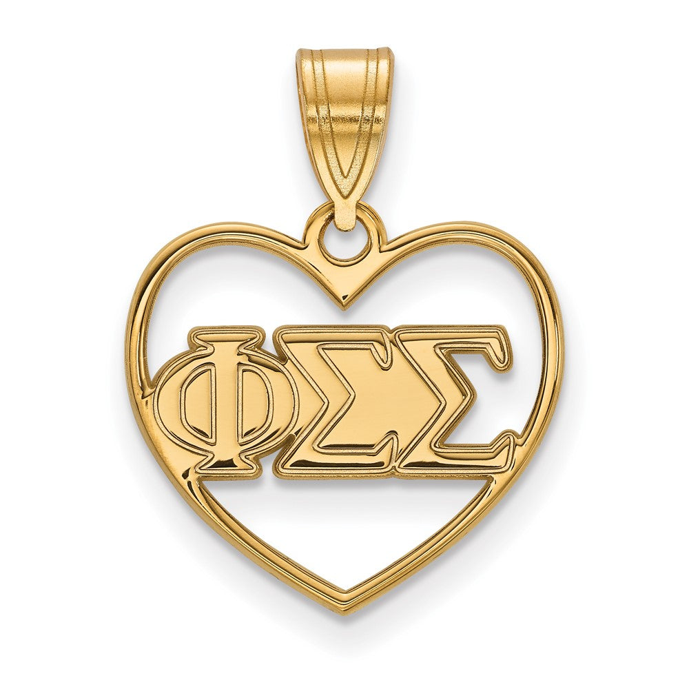 Vergoldet Sterlingsilber Logoart Phi Sigma Sorority Greek Buchstaben Herz Anhänger