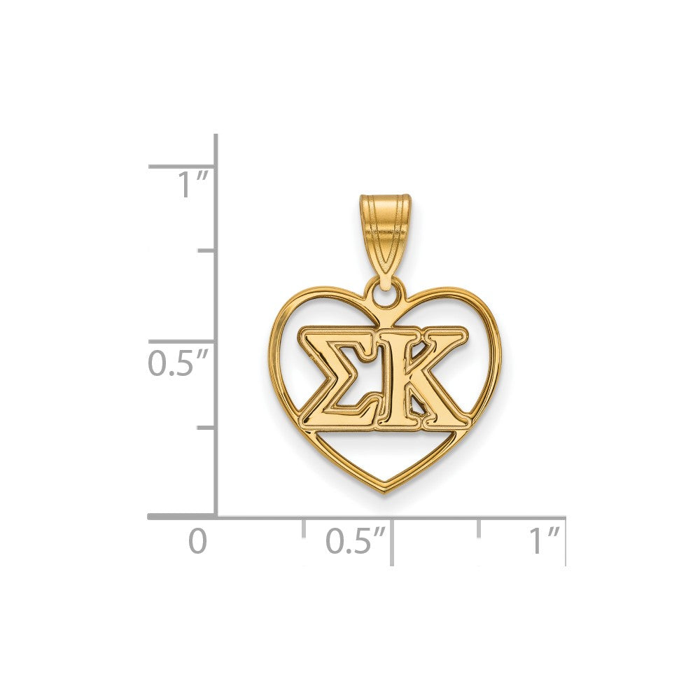Vergoldet Sterlingsilber Logoart Sigma Kappa Sorority Greek Buchstaben Herz Anhänger