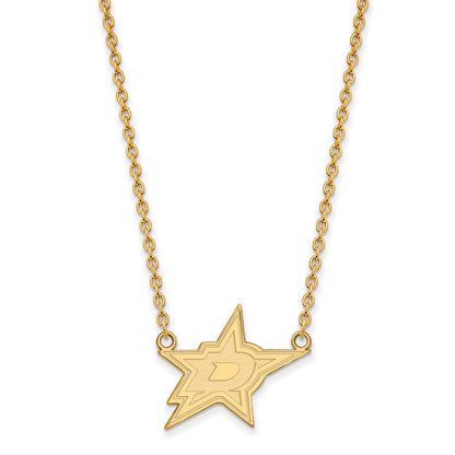 14K Gelbgold Nhl Logoart Dallas Sterne Groß Anhänger 18 Zoll Halskette