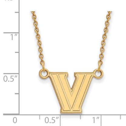 10K Gelbgold Logoart Villanova University Buchstabe V Klein Anhänger 18 Zoll Halskette