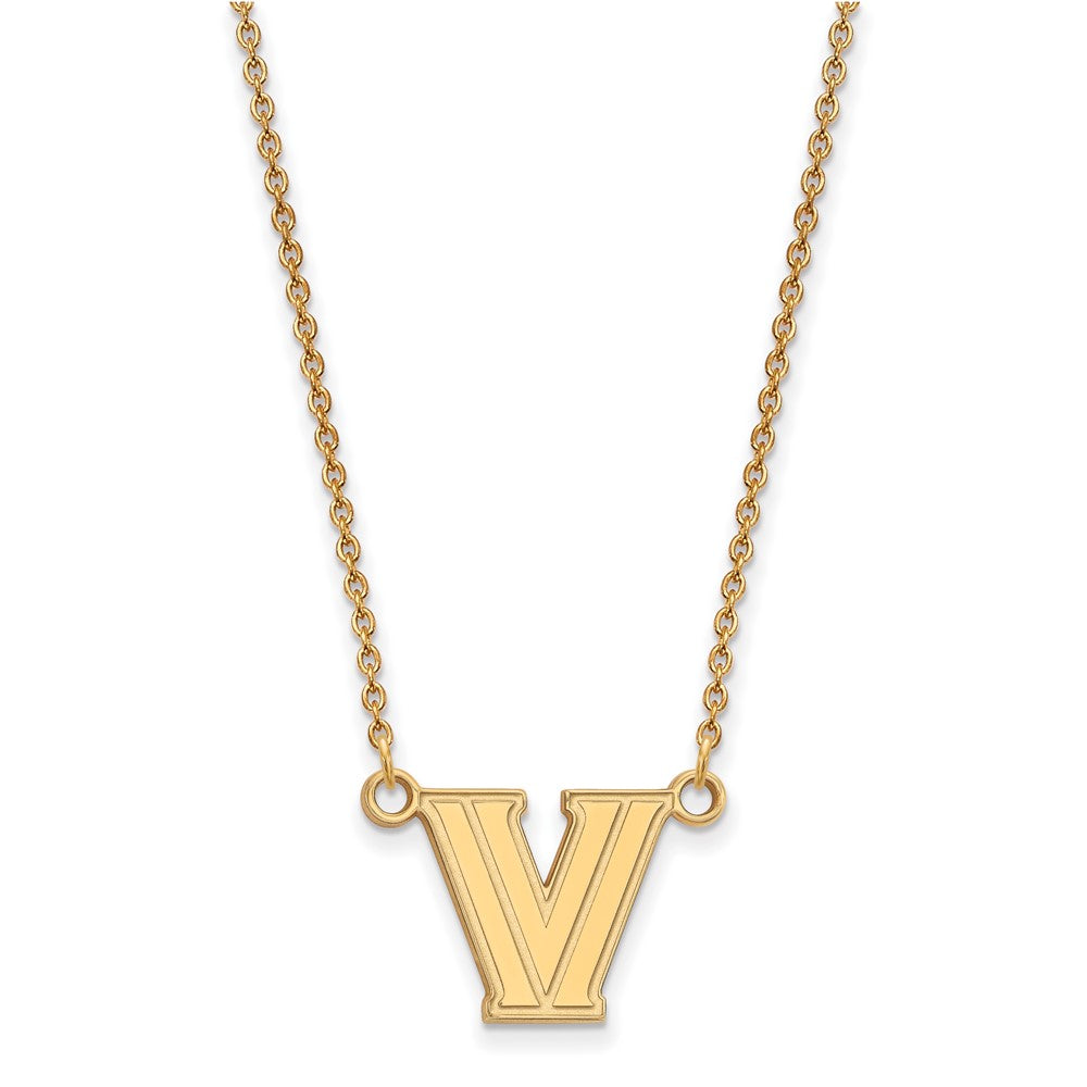 10K Gelbgold Logoart Villanova University Buchstabe V Klein Anhänger 18 Zoll Halskette