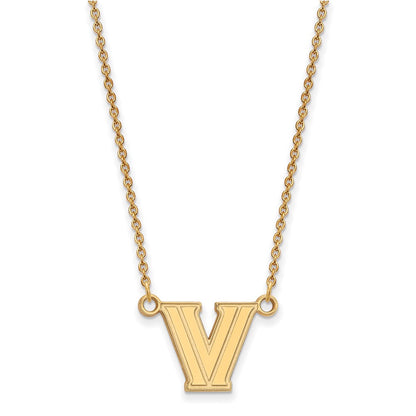 10K Gelbgold Logoart Villanova University Buchstabe V Klein Anhänger 18 Zoll Halskette