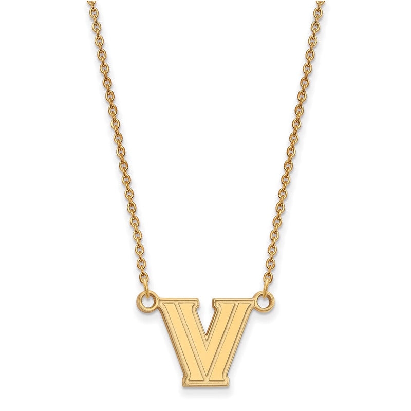 10K Gelbgold Logoart Villanova University Buchstabe V Klein Anhänger 18 Zoll Halskette