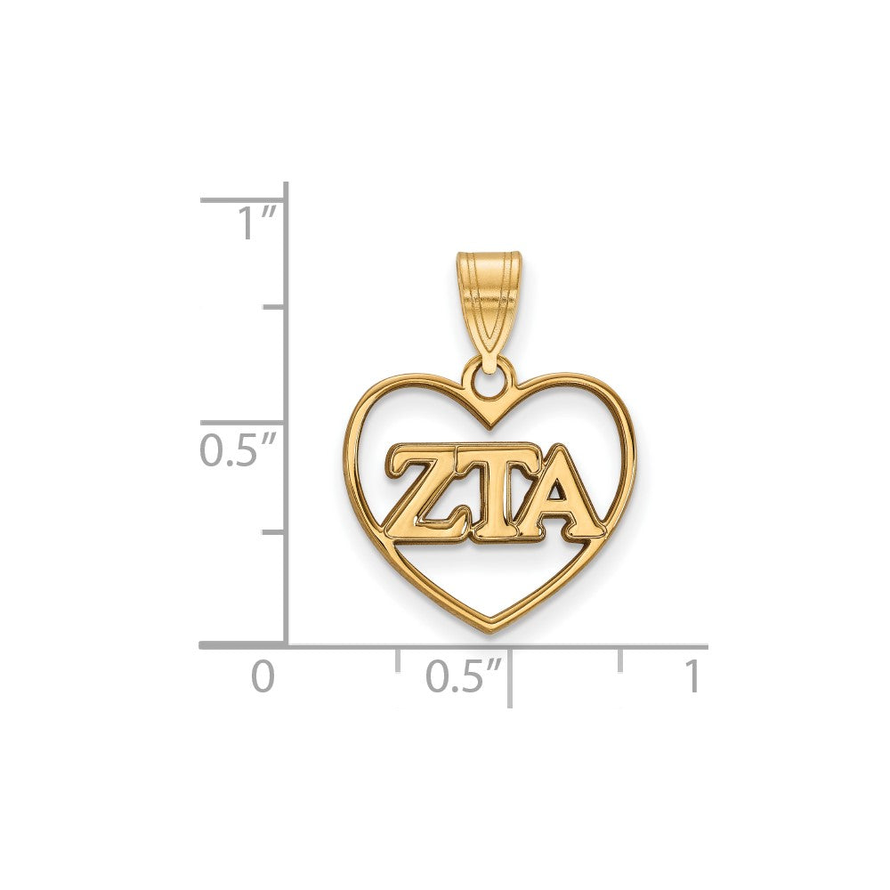 Vergoldet Sterlingsilber Logoart Zeta Tau Alpha Sorority Greek Buchstaben Herz Anhänger