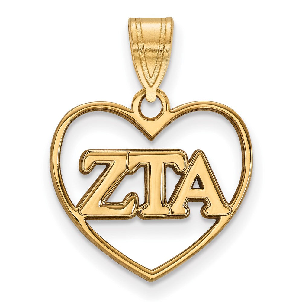 Vergoldet Sterlingsilber Logoart Zeta Tau Alpha Sorority Greek Buchstaben Herz Anhänger