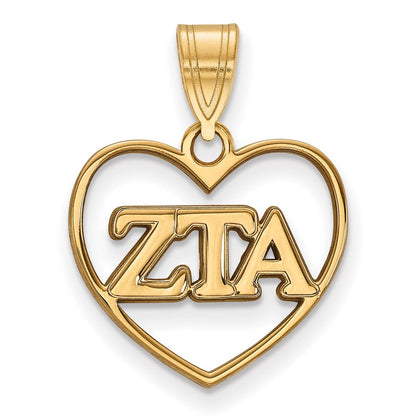 Vergoldet Sterlingsilber Logoart Zeta Tau Alpha Sorority Greek Buchstaben Herz Anhänger