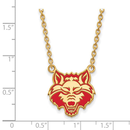 Vergoldet Sterlingsilber Logoart Arkansas State University Wolf Emailliert Groß Anhänger 18 Zoll Halskette