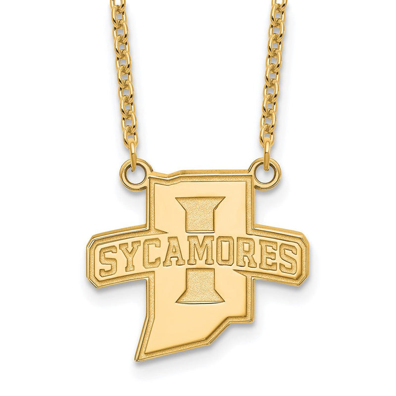 Vergoldet Sterlingsilber Logoart Indiana State University Sycamores Groß Anhänger 18 Zoll Halskette