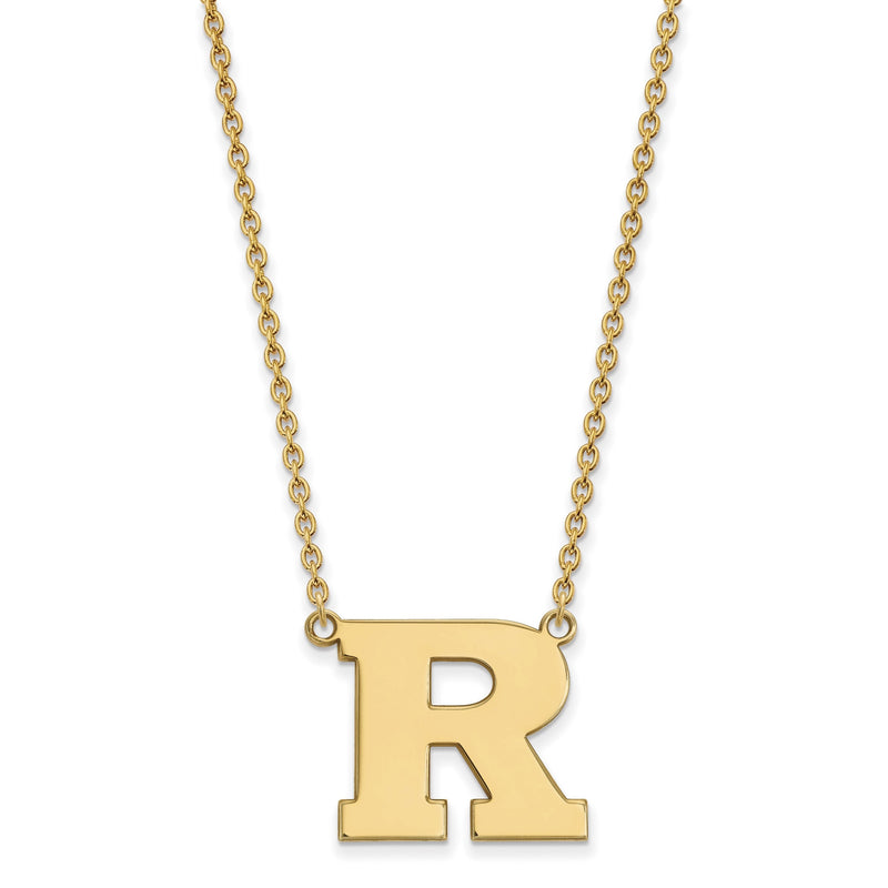 14K Gelbgold Logoart Rutgers University Buchstabe R Groß Anhänger 18 Zoll Halskette