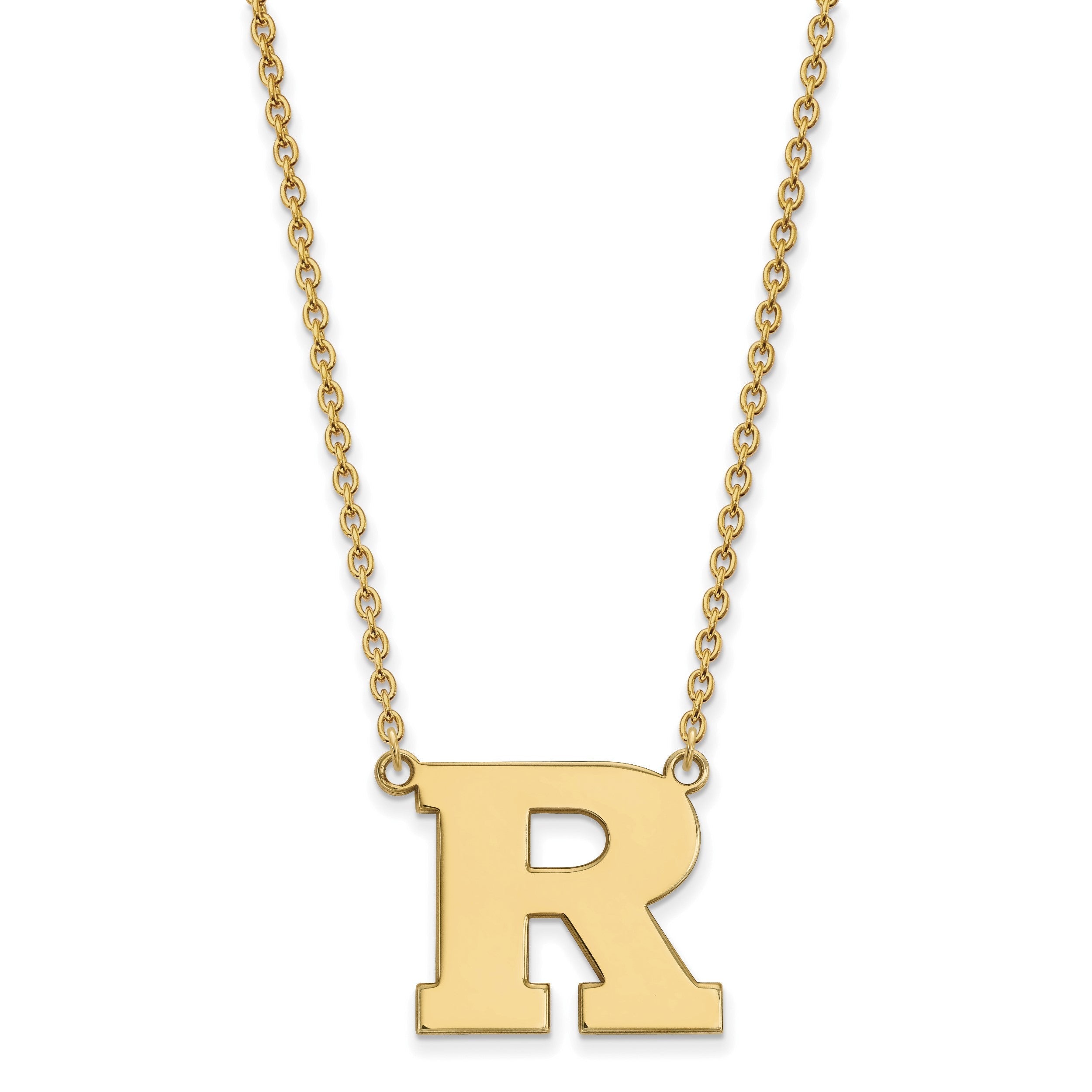 10K Gelbgold Logoart Rutgers University Buchstabe R Groß Anhänger 18 Zoll Halskette