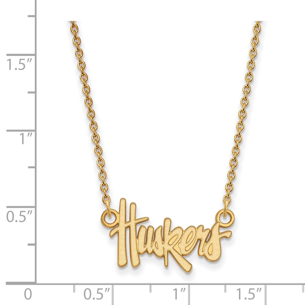 Vergoldet Sterlingsilber Logoart University Of Nebraska Huskers Schreibschrift Klein Anhänger 18 Zoll Halskette