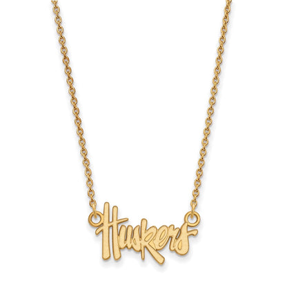 Vergoldet Sterlingsilber Logoart University Of Nebraska Huskers Schreibschrift Klein Anhänger 18 Zoll Halskette