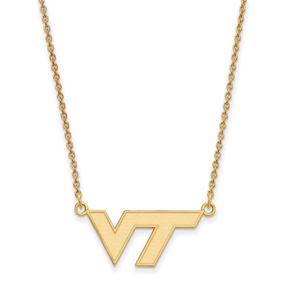 10K Gelbgold Logoart Virginia Tech V T Klein Anhänger 18 Zoll Halskette