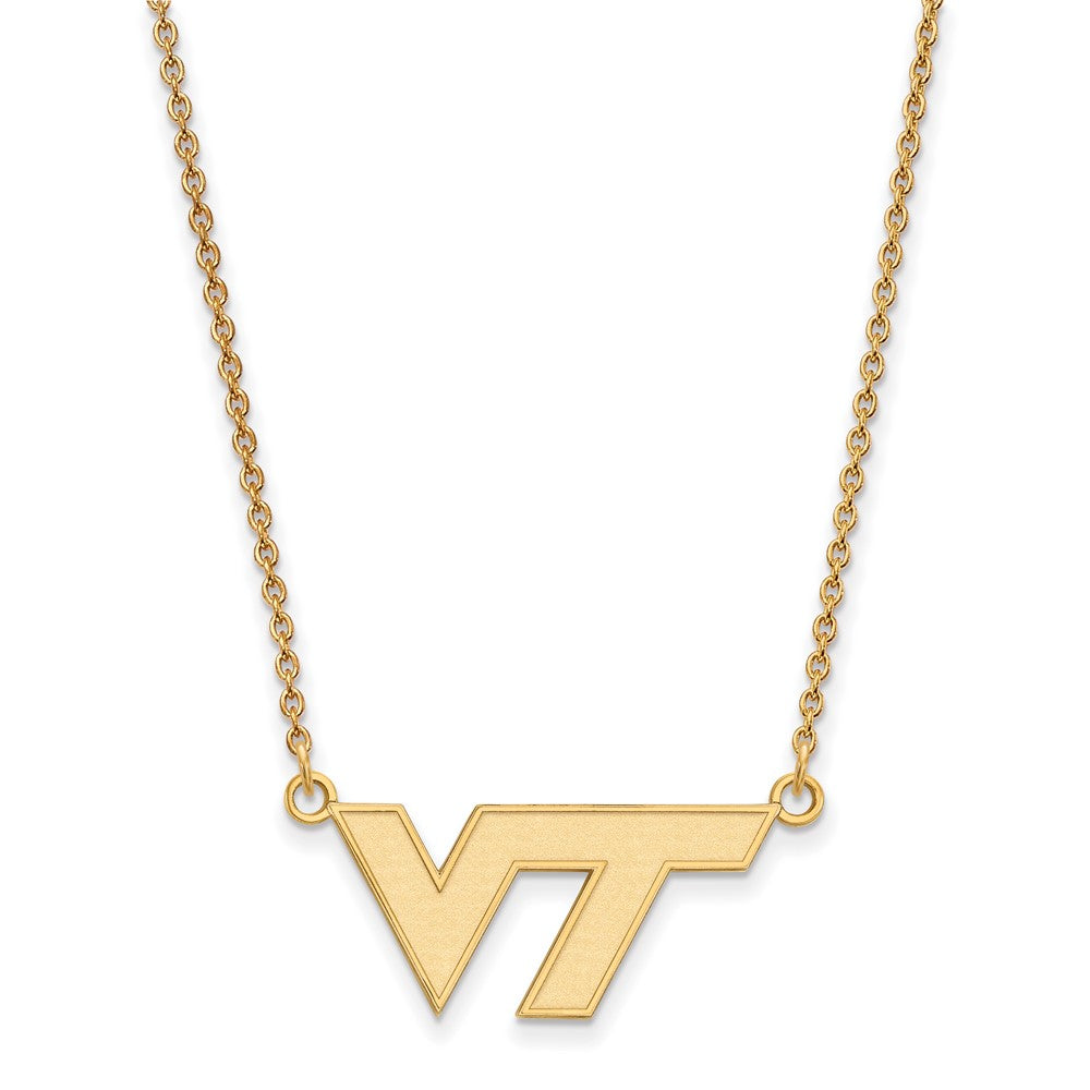 Vergoldet Sterlingsilber Logoart Virginia Tech V T Klein Anhänger 18 Zoll Halskette