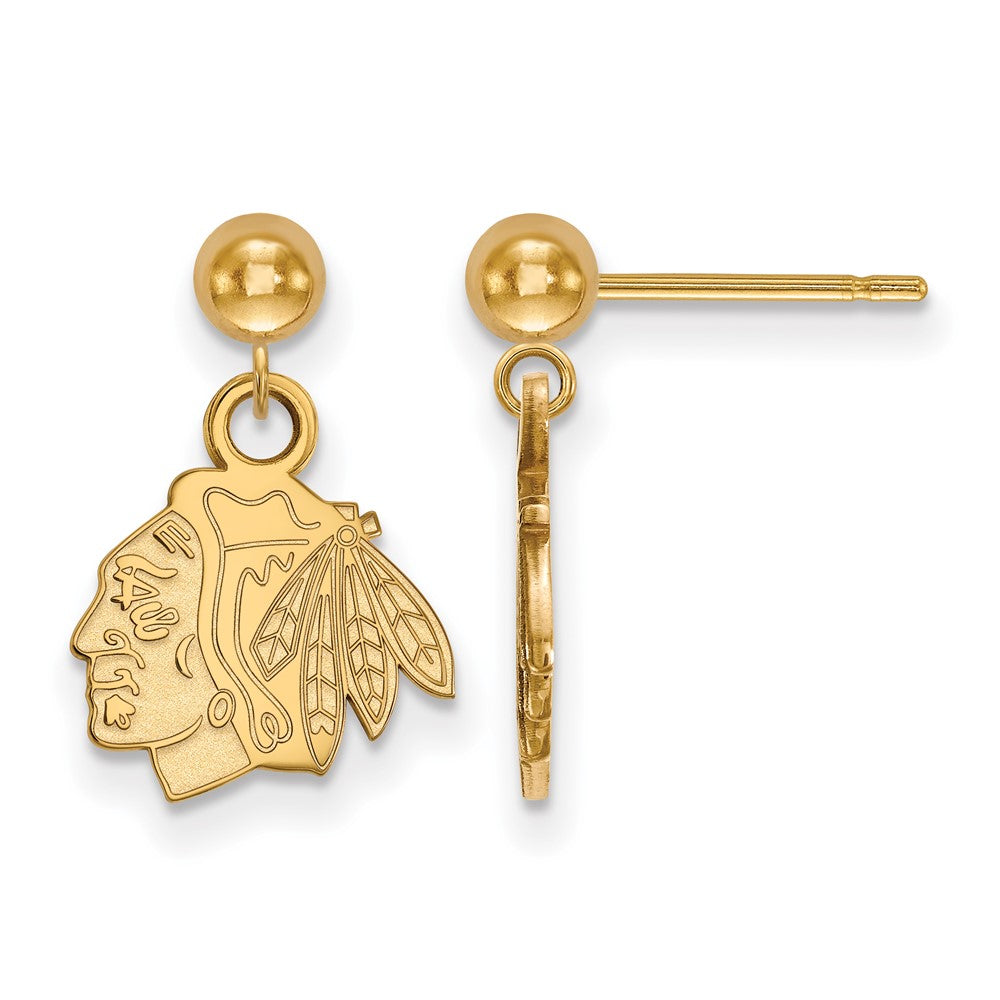 14K Gelbgold Nhl Logoart Chicago Blackhawks Hängend Ohrstecker