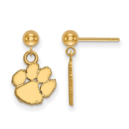 14K Gelbgold Logoart Clemson University Tiger Paw Hängend Kugel Ohrstecker