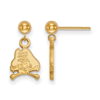 14K Gelbgold Logoart Ost Carolina University Pirat Hängend Kugel Ohrstecker
