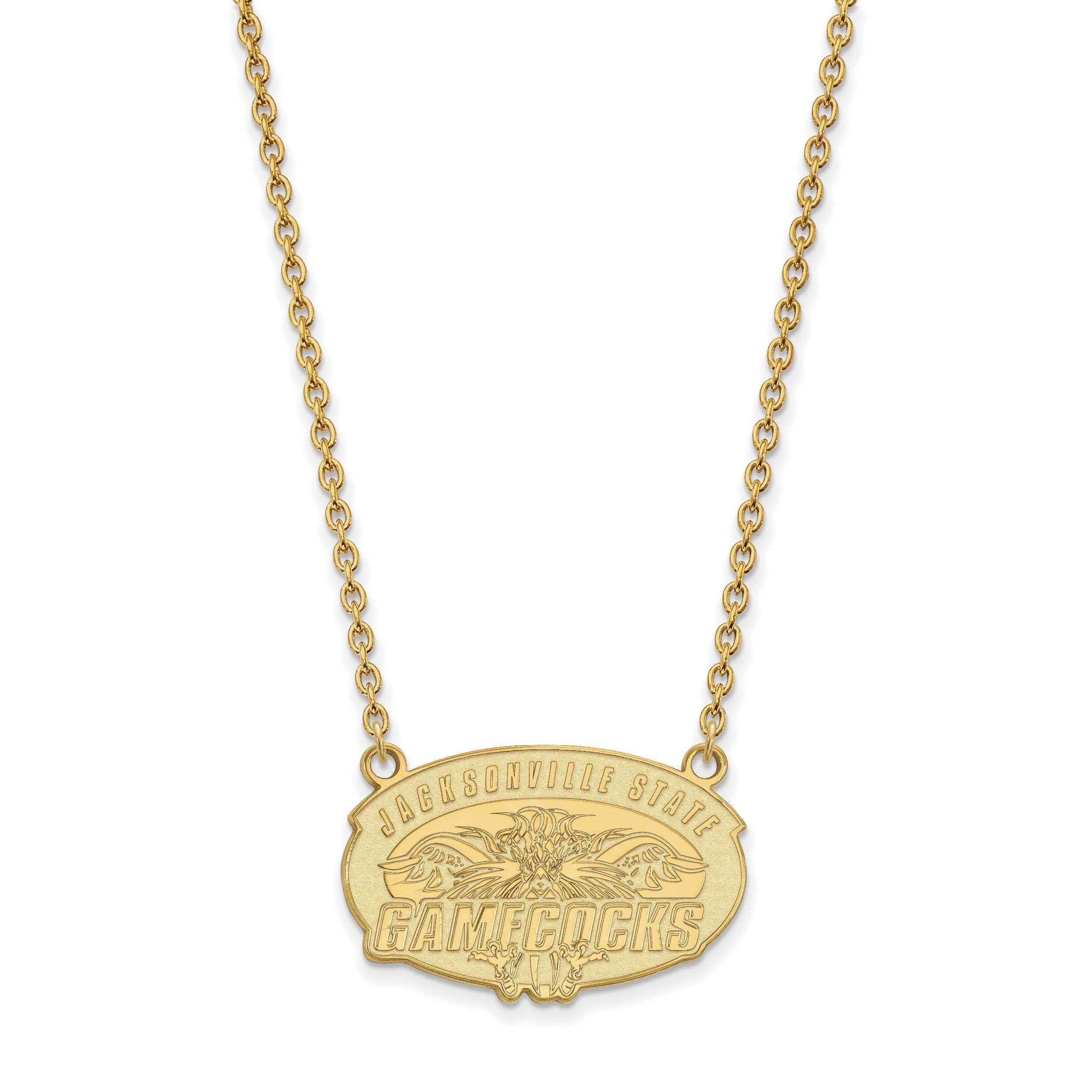 Vergoldet Sterlingsilber Logoart Jacksonville State U. Groß Anhänger 18 Zoll Halskette