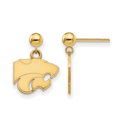 14K Gelbgold Logoart Kansas State University Wildkatze Hängend Kugel Ohrstecker