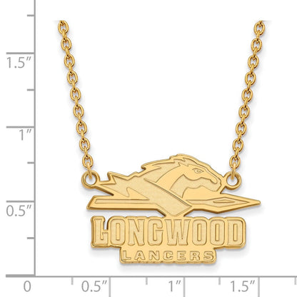Vergoldet Sterlingsilber Logoart Longwood University Lancers Groß Anhänger 18 Zoll Halskette