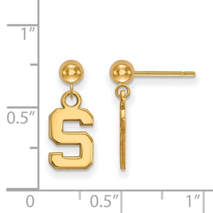 14K Gelbgold Logoart Michigan State University Buchstabe S Hängend Kugel Ohrstecker