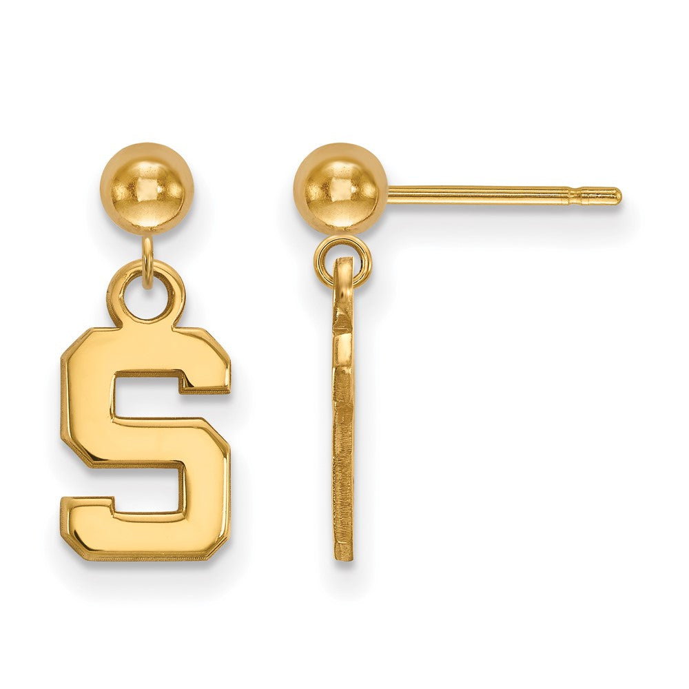 14K Gelbgold Logoart Michigan State University Buchstabe S Hängend Kugel Ohrstecker