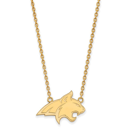 Vergoldet Sterlingsilber Logoart Montana State University Bobcat Groß Anhänger 18 Zoll Halskette