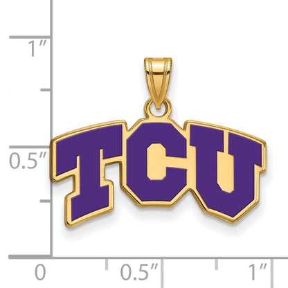 Vergoldet Sterlingsilber Logoart Texas Christlich University T C U Klein Emailliert Anhänger