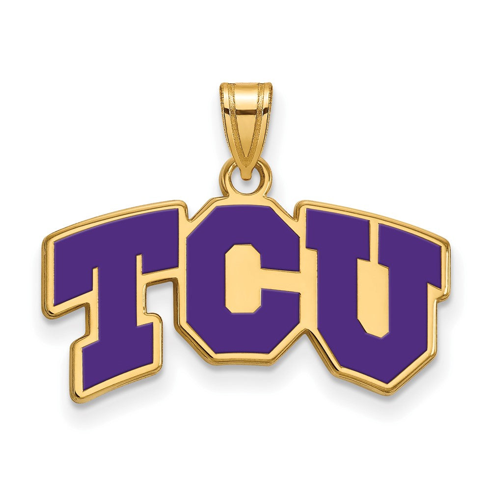Vergoldet Sterlingsilber Logoart Texas Christlich University T C U Klein Emailliert Anhänger