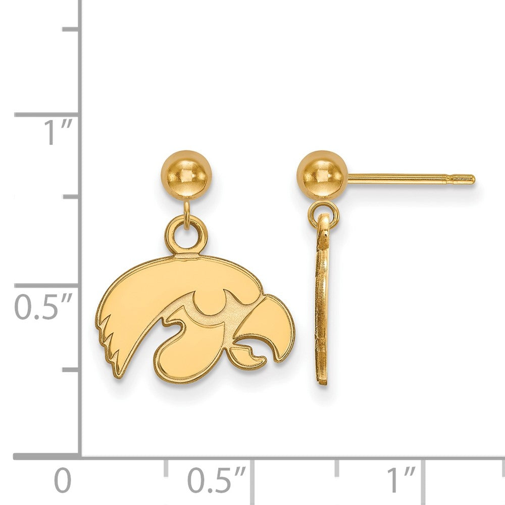 14K Gelbgold Logoart University Of Iowa Hawk Hängend Kugel Ohrstecker