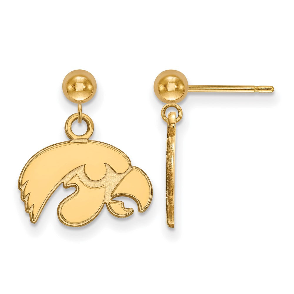 14K Gelbgold Logoart University Of Iowa Hawk Hängend Kugel Ohrstecker