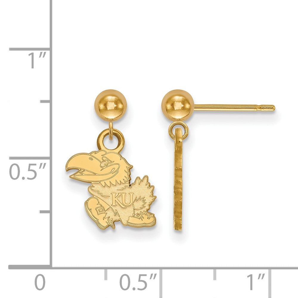 Vergoldet Sterlingsilber Logoart University Of Kansas Jayhawk Hängend Kugel Ohrstecker