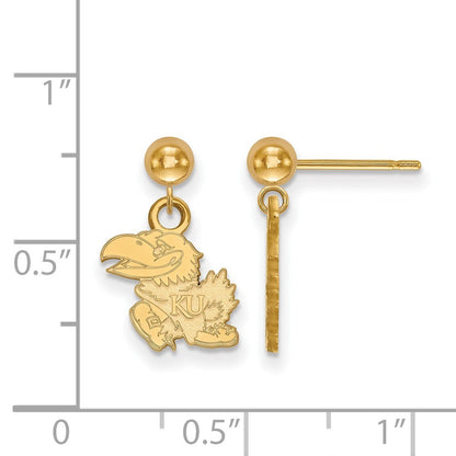 Vergoldet Sterlingsilber Logoart University Of Kansas Jayhawk Hängend Kugel Ohrstecker