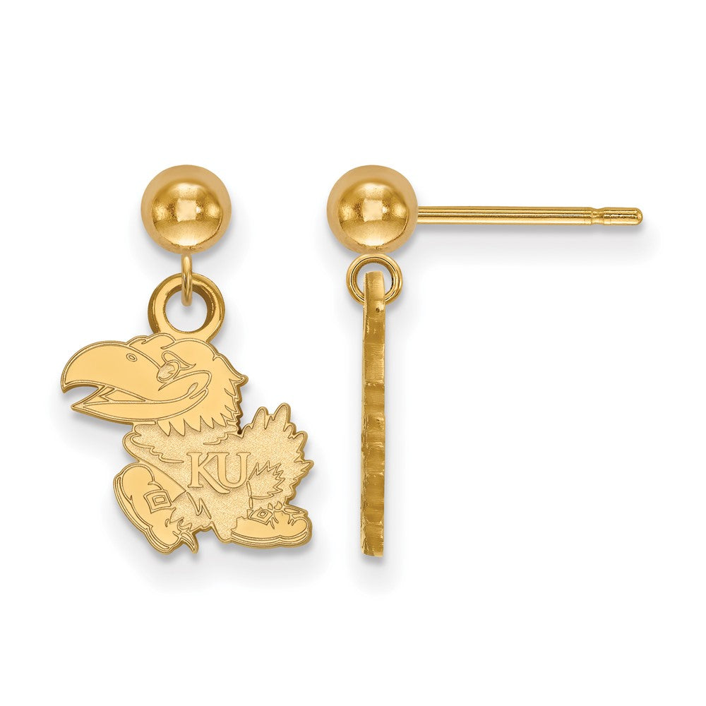 Vergoldet Sterlingsilber Logoart University Of Kansas Jayhawk Hängend Kugel Ohrstecker