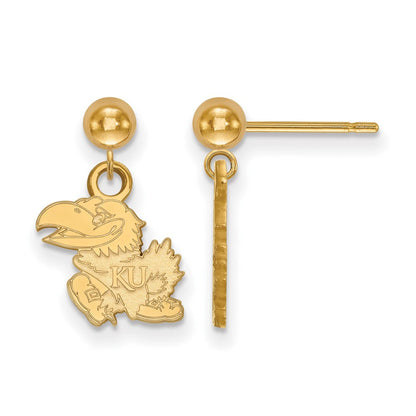 Vergoldet Sterlingsilber Logoart University Of Kansas Jayhawk Hängend Kugel Ohrstecker