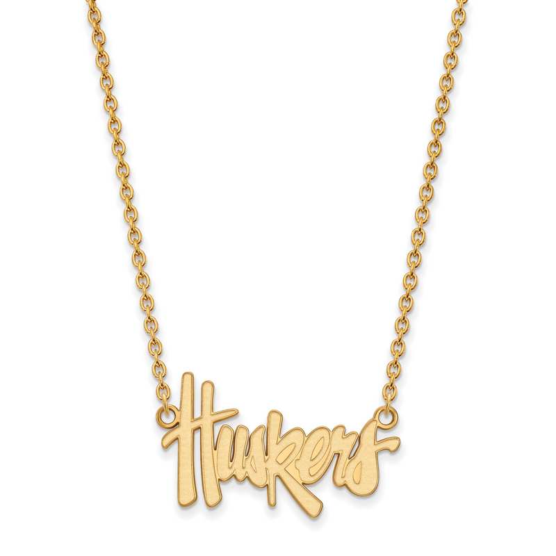 10K Gelbgold Logoart University Of Nebraska Huskers Schreibschrift Groß Anhänger 18 Zoll Halskette
