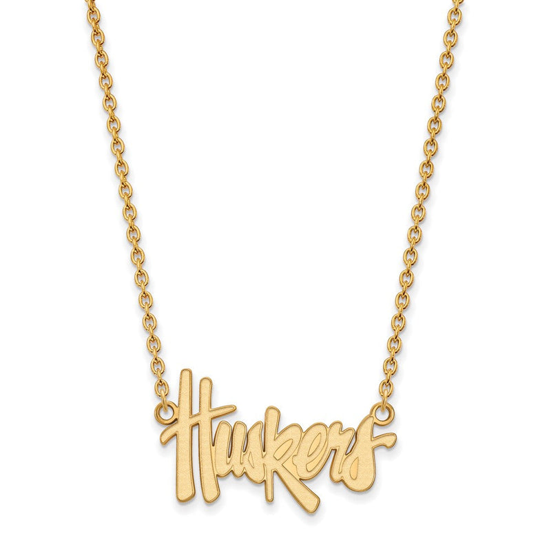 Vergoldet Sterlingsilber Logoart University Of Nebraska Huskers Schreibschrift Groß Anhänger 18 Zoll Halskette