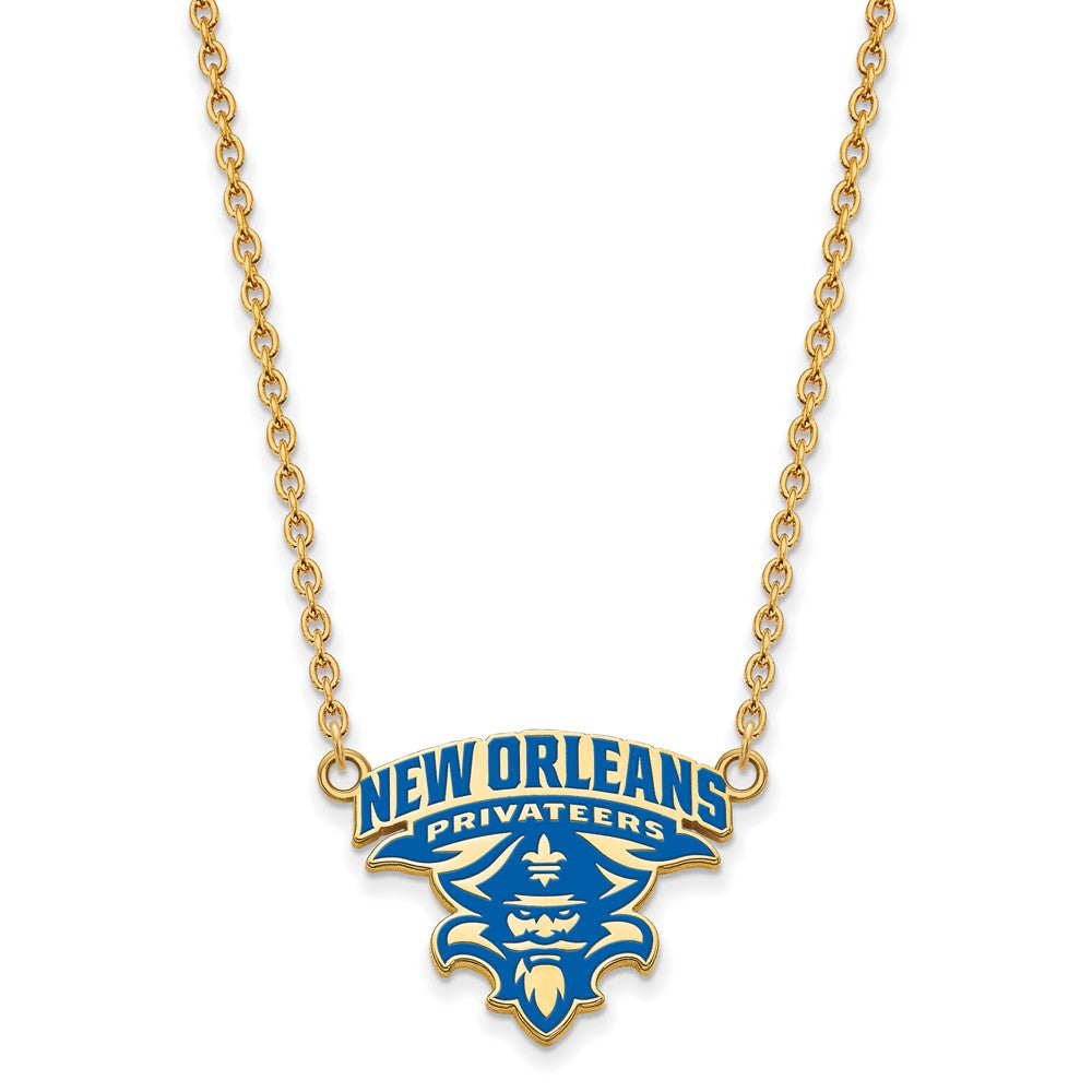 Vergoldet Sterlingsilber Logoart University Of New Orleans U N O Groß Emailliert Anhänger 18 Zoll Halskette