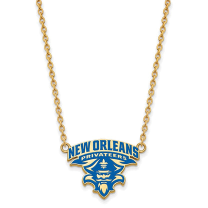 Vergoldet Sterlingsilber Logoart University Of New Orleans U N O Groß Emailliert Anhänger 18 Zoll Halskette