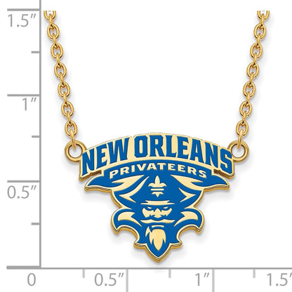 Vergoldet Sterlingsilber Logoart University Of New Orleans U N O Groß Emailliert Anhänger 18 Zoll Halskette