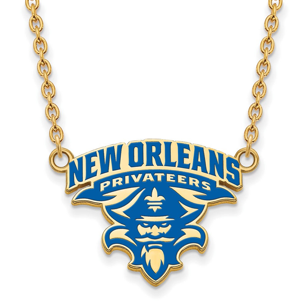 Vergoldet Sterlingsilber Logoart University Of New Orleans U N O Groß Emailliert Anhänger 18 Zoll Halskette