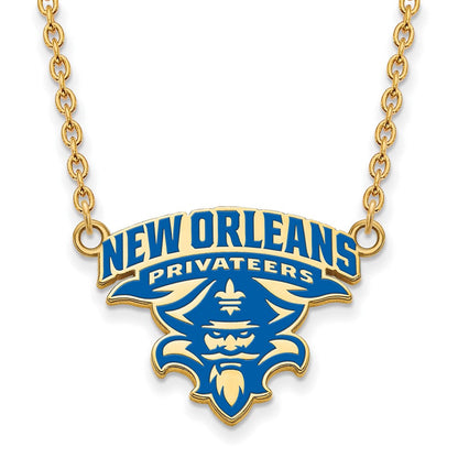 Vergoldet Sterlingsilber Logoart University Of New Orleans U N O Groß Emailliert Anhänger 18 Zoll Halskette